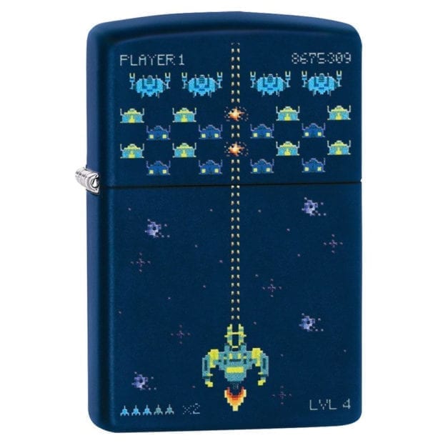 Authentic Zippo Pixel Game 8bit Throwback-Style Windproof Lighter with the lid closed.