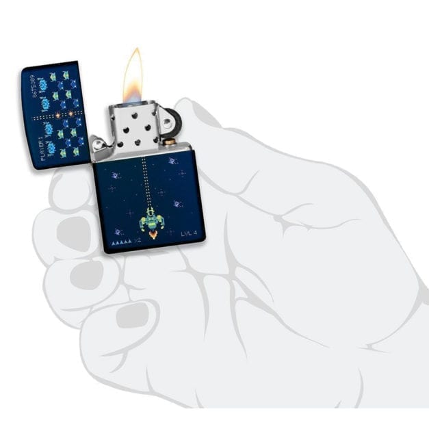 Approximate in-hand scale photo of a Pixel Game Zippo Windproof Lighter