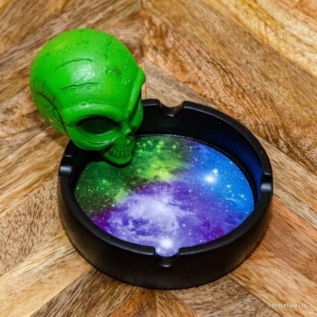 Angry Space Alien Ashtray with Galaxy Interior.