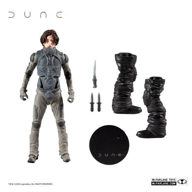 McFarlane Toys Paul Atreides Action figure pictured with accessories.