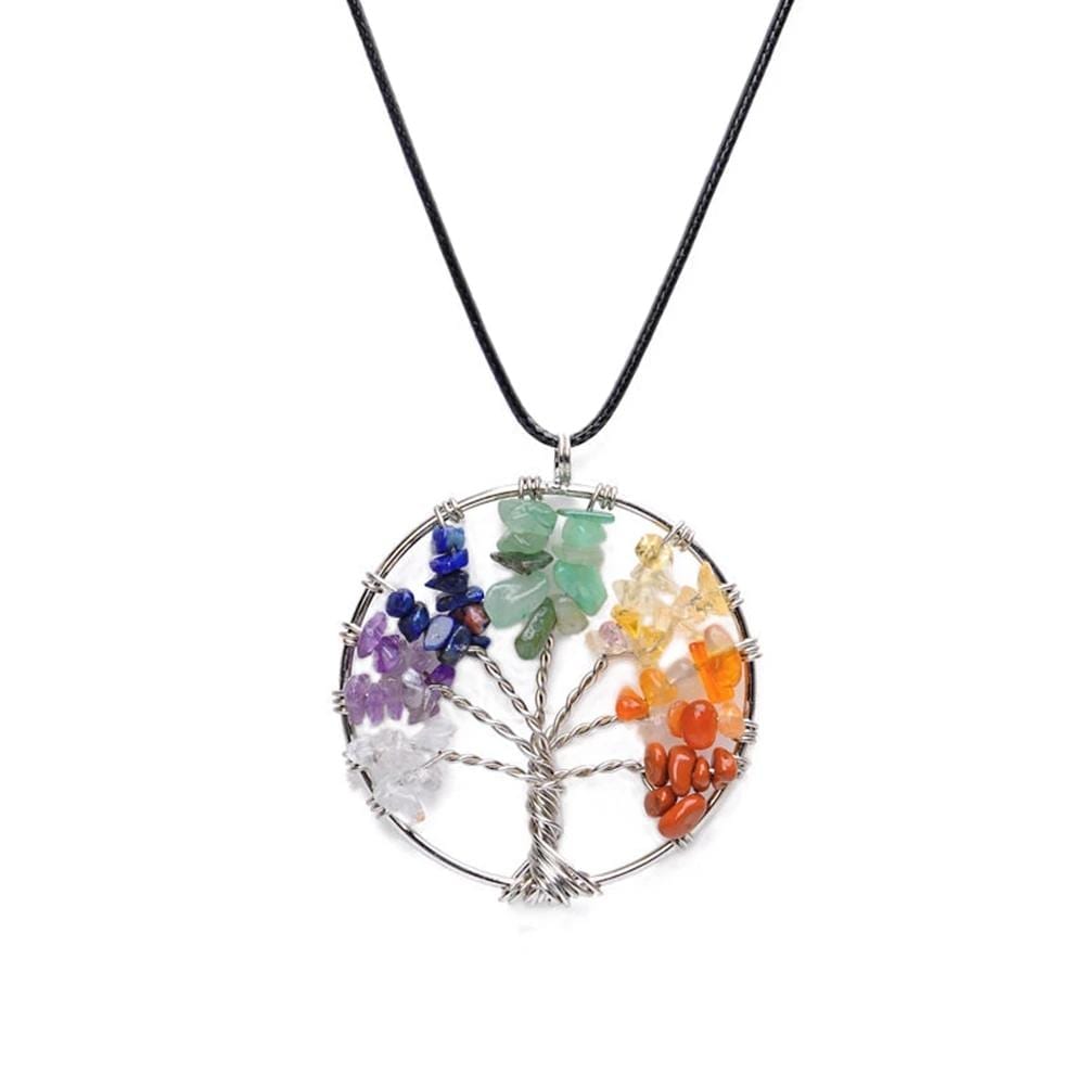 7 Chakra Healing Tree of Life Natural Crystal Necklace Pendant