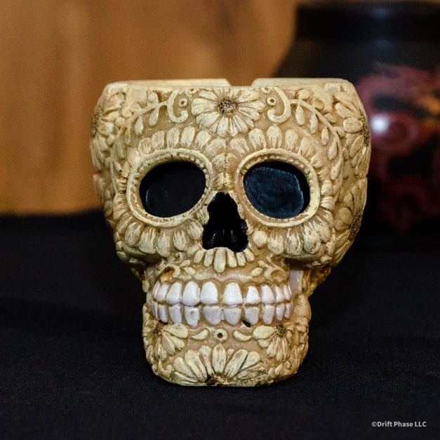 Bone Colored Polyresin Sugar Skull Ashtray - Front View