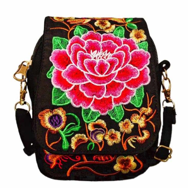 Vintage Style Lotus Embroidered Boho Shoulder Bag