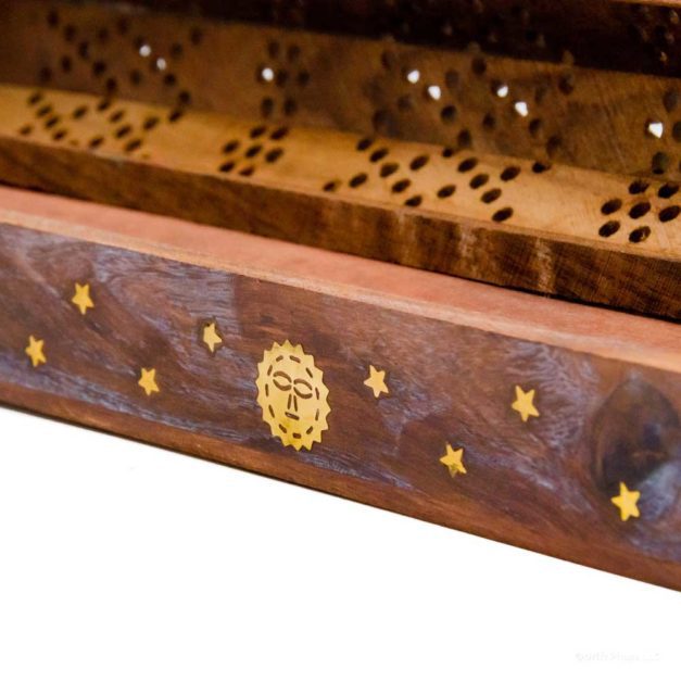 XL 18" Celestial Themed Coffin Incense Burner Close Up