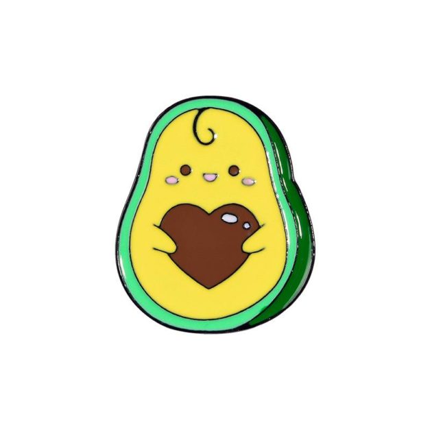 Front view of Kawaii themed Avocado Love enamel pin.