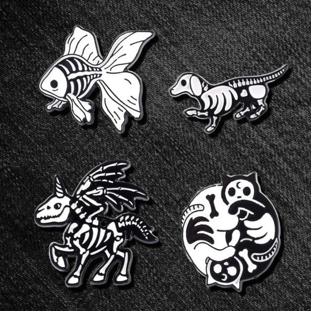 Skeleton Animal Enamel Pins - Set of 4