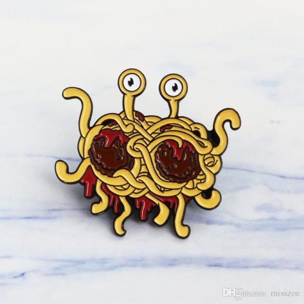 Church of the Flying Spaghetti Monster Enamel Pin on Marble