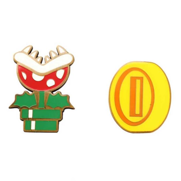 Piranha Plant and Gold Coin Enamel Pins.