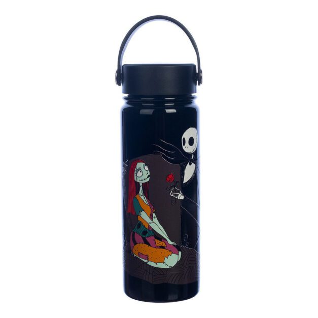 Nightmare Before Christmas Jack and Sally 17oz Stainless Steel Water Bottle with Jack and Sally on it.
