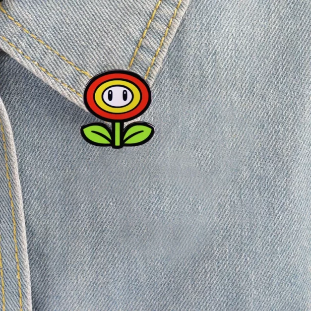 Game Power Flower Enamel Pin - On Jacket