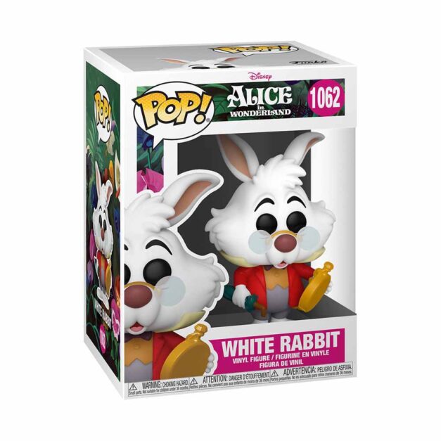 Close-up photo of the Funko Pop! Alice in Wonderland White Rabbit #1062 inside the windowed display box.