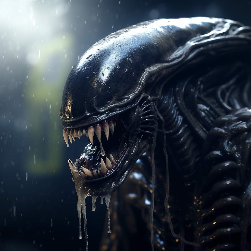 AI Generated Image of A Xenomorph with Sharp Teeth.